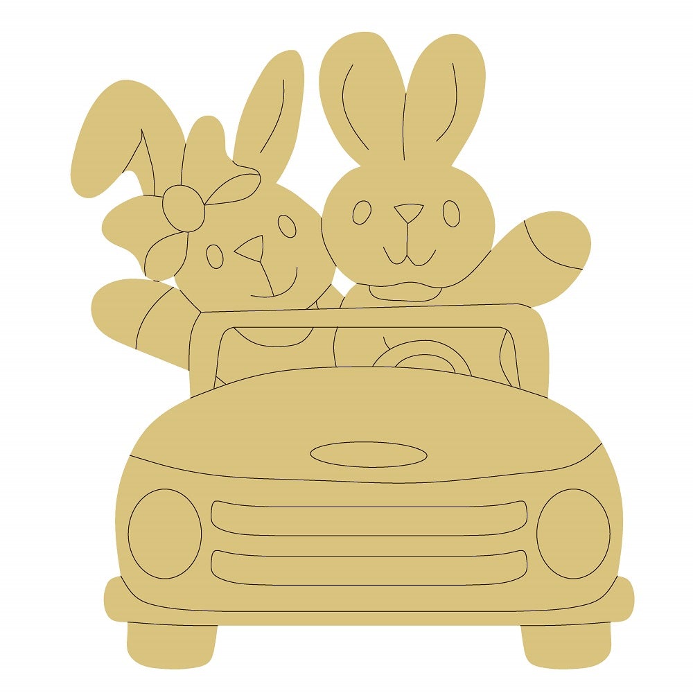 Design By Line Car MDF Cutout Rabbits In Car - Unfinished For DIY