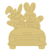 Design By Line Car MDF Cutout Rabbits In Car - Unfinished For DIY