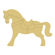 Design By Line Carousel Horse MDF Cutout Silhouette With Saddle Detailing - Unfinished For DIY