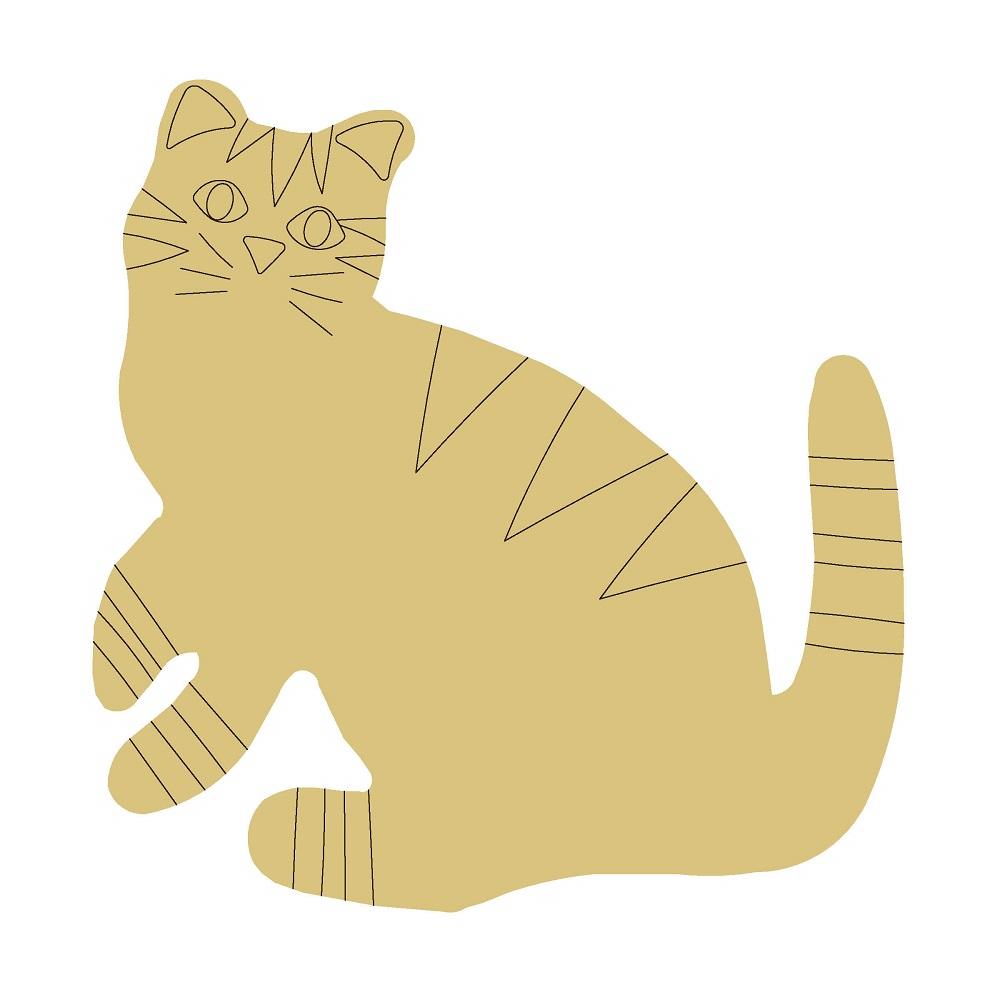 Design By Line Cat MDF Cutout Silhouette With Line Detailing - Unfinished For DIY