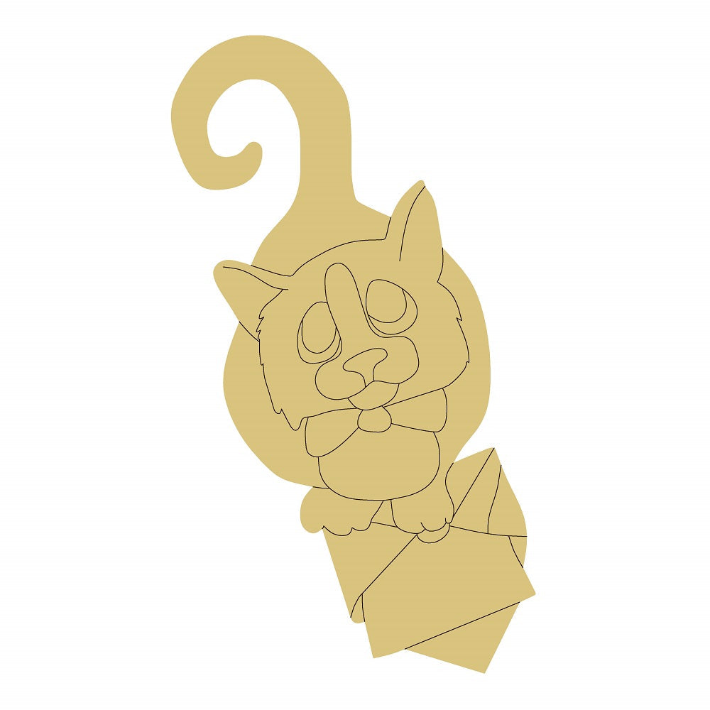 Design By Line Cat Silhouette MDF Cutout Bow Tie - Unfinished For DIY