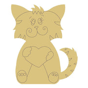 Design By Line Sitting Cat MDF Cutout Valentine's Cat - Unfinished For DIY
