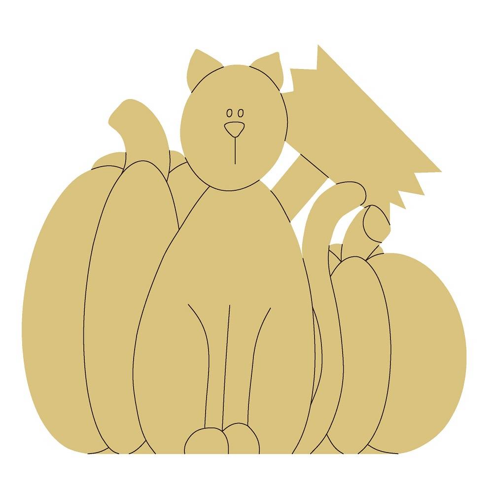 Design By Line Sitting Cat MDF Cutout Cat With Pumpkin Design - Unfinished For DIY