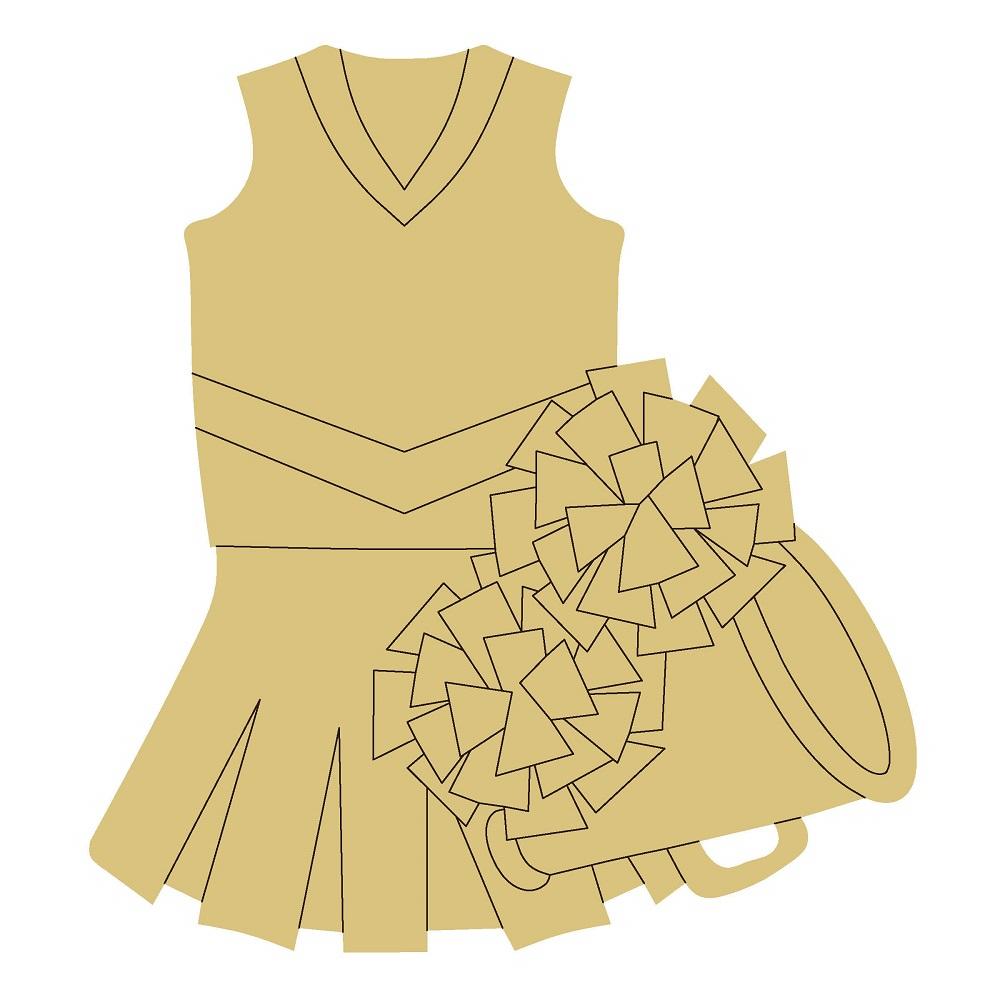 Design By Line Cheerleading Uniform Silhouette MDF Cutout With Pom-Poms - Unfinished For DIY