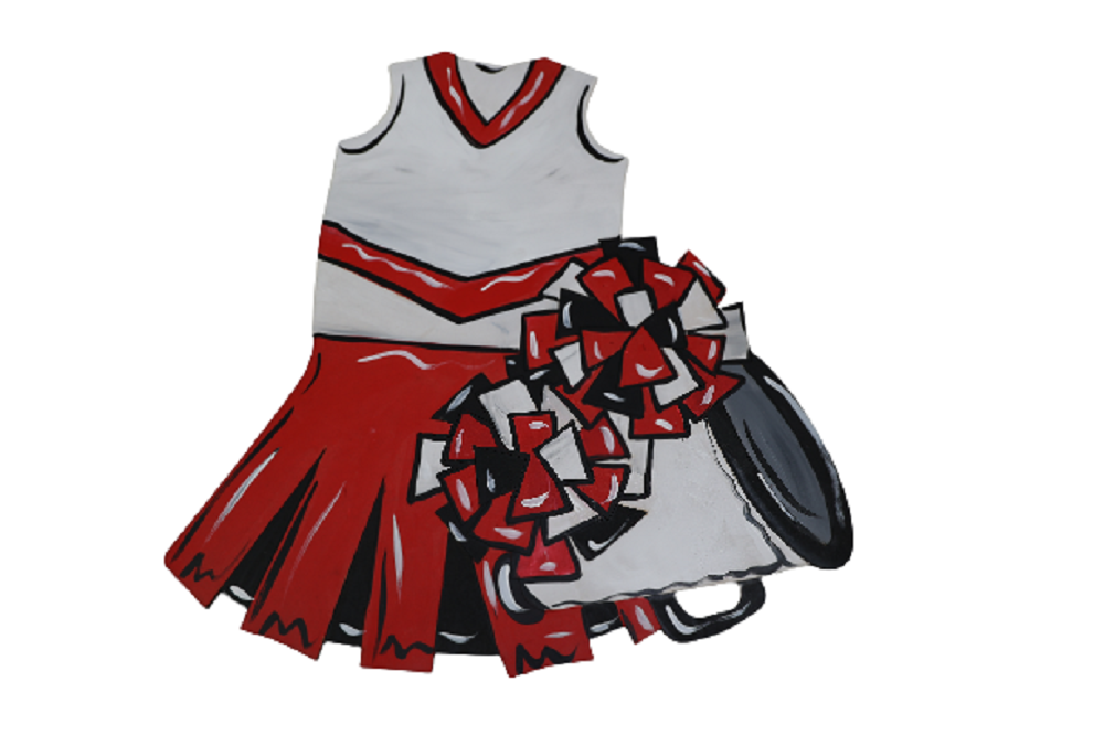 Design By Line Cheerleading Uniform Silhouette MDF Cutout With Pom-Poms - Unfinished For DIY
