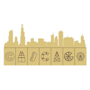 Design By Line Rectangular MDF Cutout Chicago Skyline With Icons - Unfinished For DIY