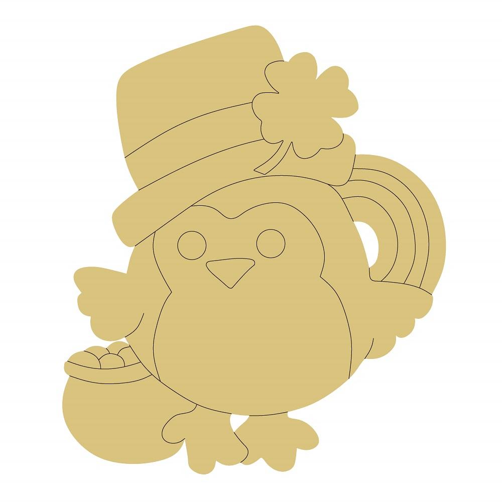 Design By Line Chick MDF Cutout Top Hat With Shamrock, Rainbow And Egg Basket - Unfinished For DIY