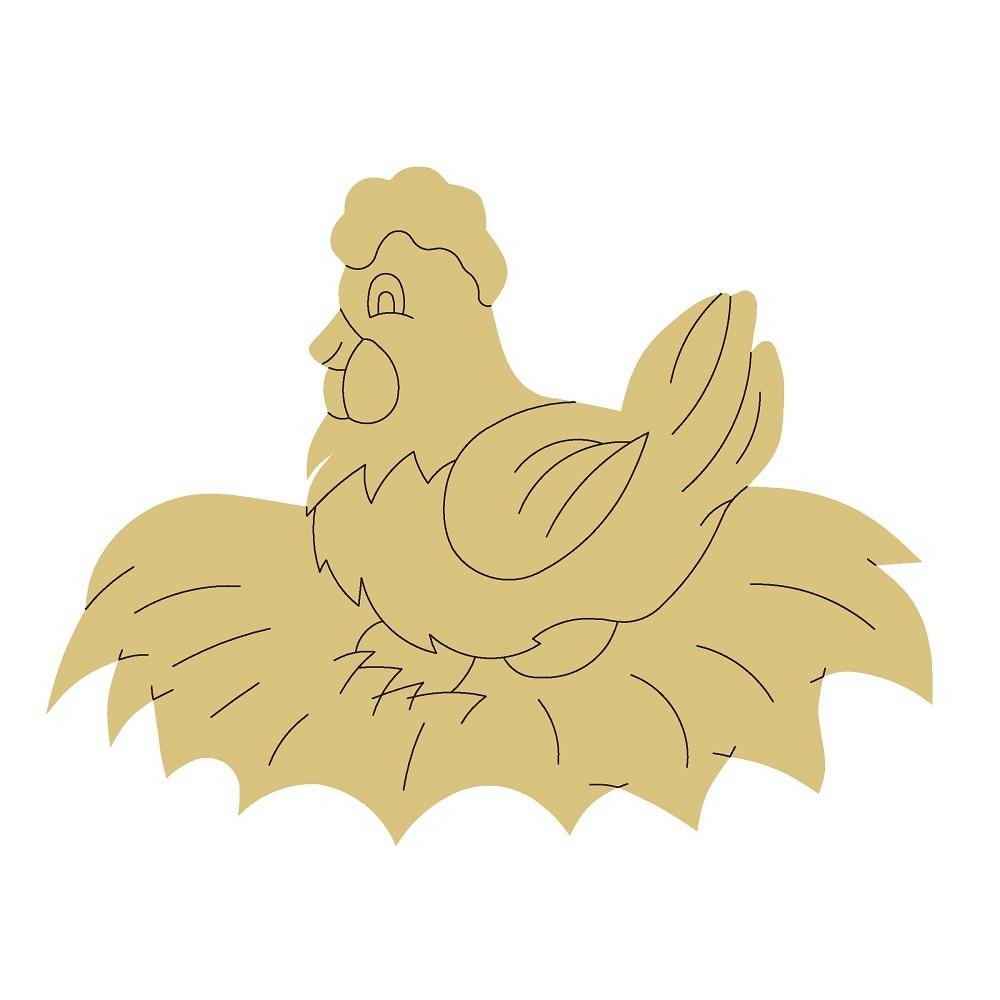 Design By Line Chicken MDF Cutout Silhouette Nesting On Straw - Unfinished For DIY