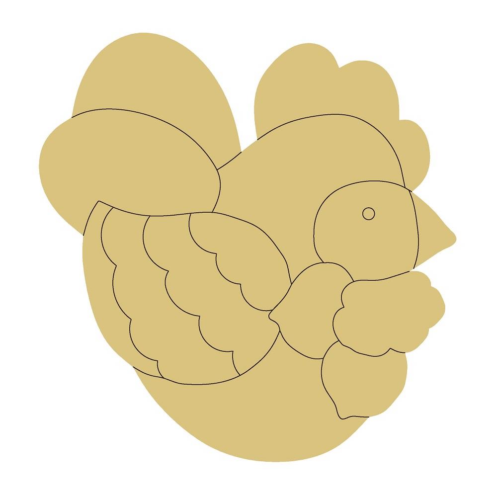 Design By Line Chicken Silhouette MDF Cutout Layered Feather Details - Unfinished For DIY