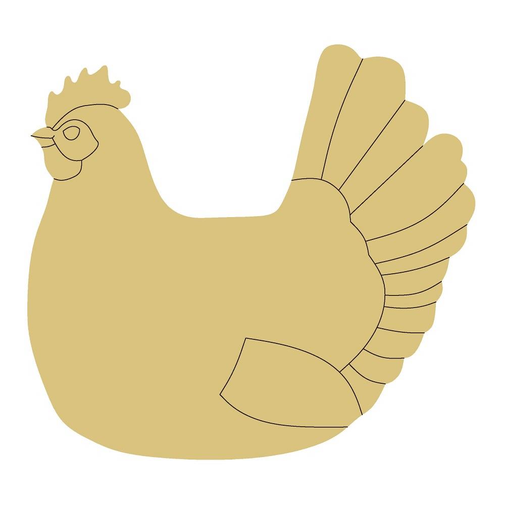 Design By Line Chicken MDF Cutout Hen Silhouette With Layered Tail Feathers - Unfinished For DIY