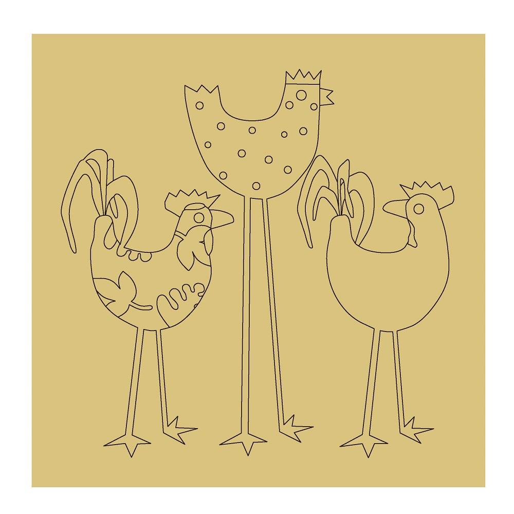 Design By Line Square MDF Cutout Three Chickens Silhouette - Unfinished For DIY