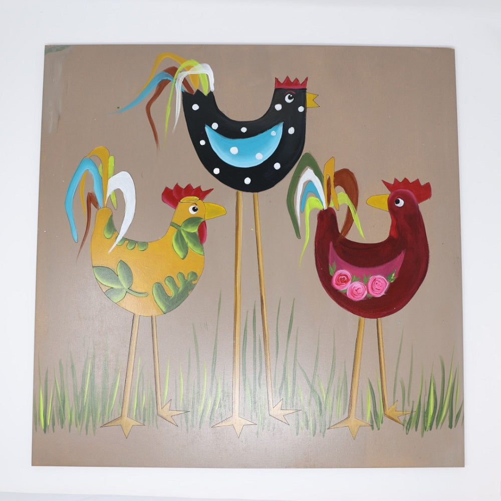 Design By Line Square MDF Cutout Three Chickens Silhouette - Unfinished For DIY