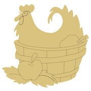 Design By Line Basket MDF Cutout Chicken In Basket With Apple And Leaves - Unfinished For DIY