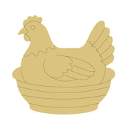 Design By Line Chicken in a Basket  MDF Cutout Silhouette - Unfinished For DIY