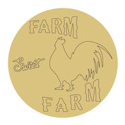 Design By Line Round MDF Cutout Rooster Silhouette With Farm Sweet Farm Text - Unfinished For DIY