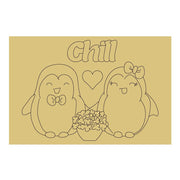 Design By Line Rectangular MDF Cutout Chill Penguin Couple With Heart And Flower Pot - Unfinished For DIY