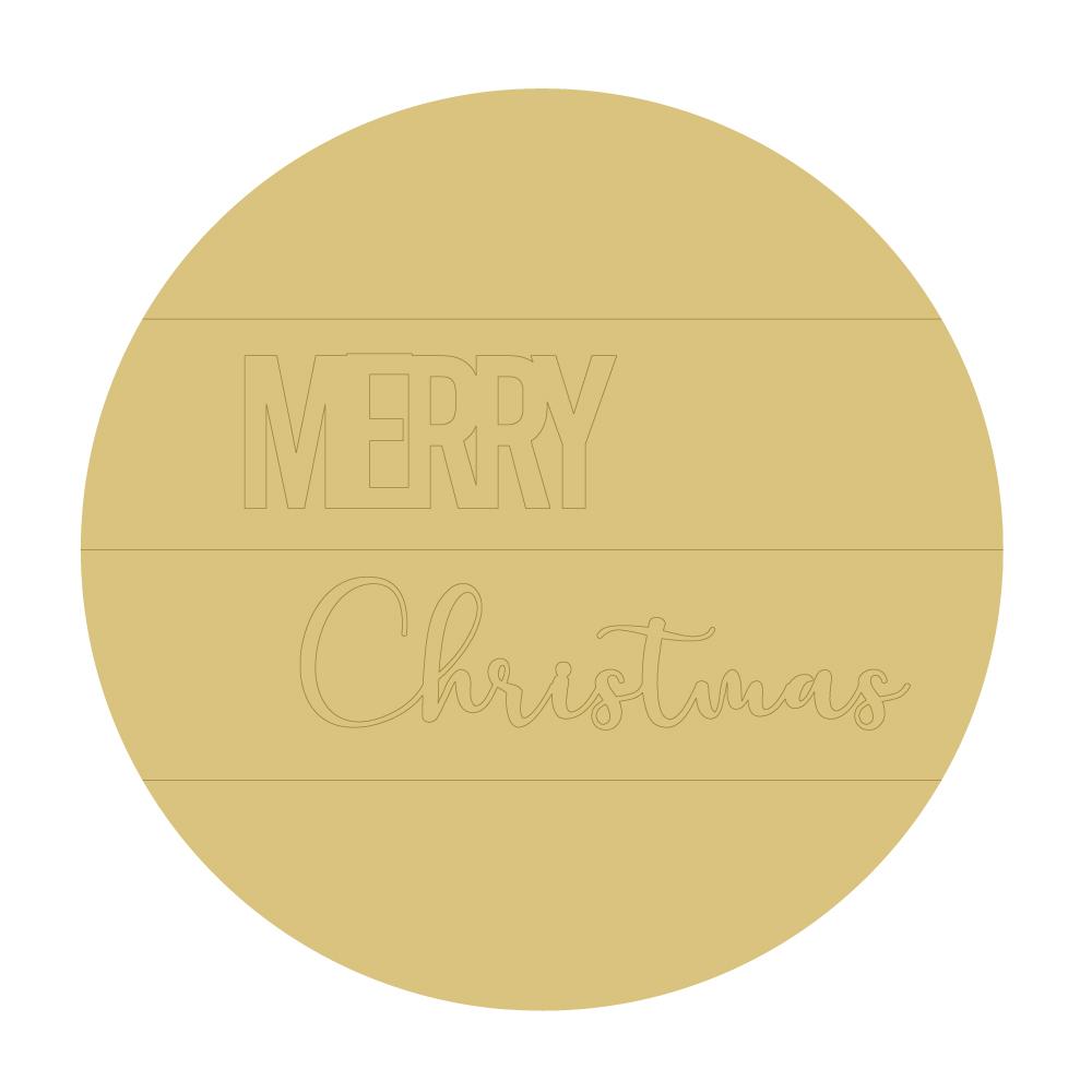 Design By Line Round MDF Cutout Merry Christmas With Merry In Capital Letters - Unfinished For DIY