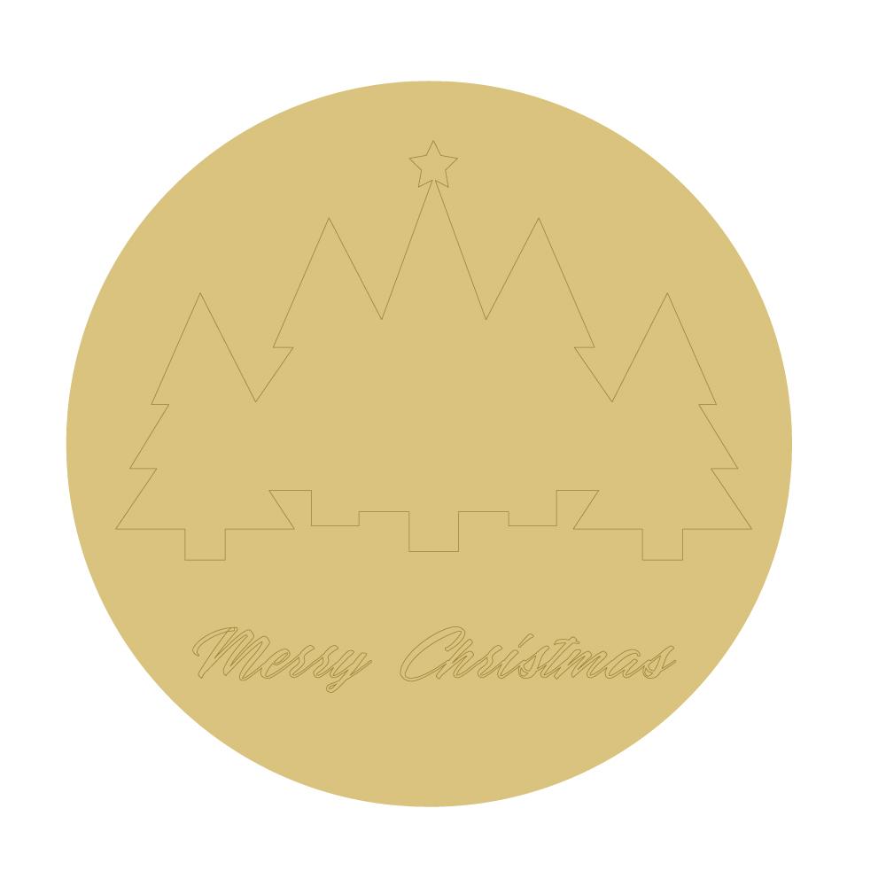 Design By Line Round MDF Cutout Merry Christmas Tree Line With Star - Unfinished For DIY