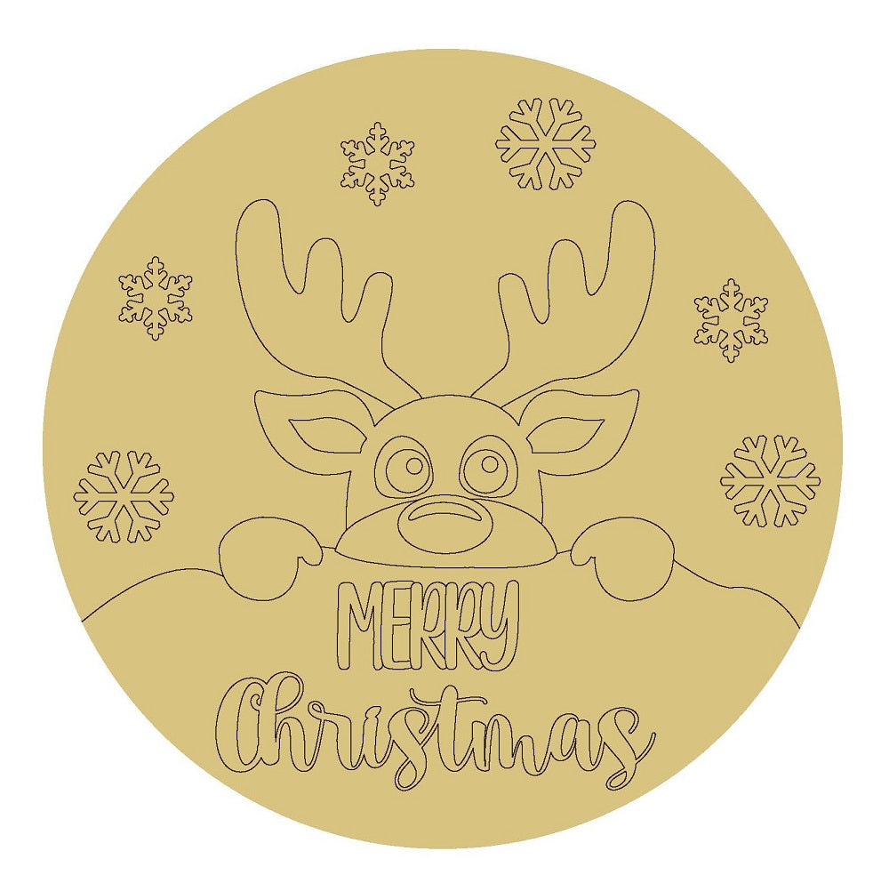 Design By Line Round MDF Cutout Merry Christmas Reindeer - Unfinished For DIY