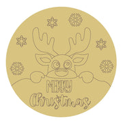 Design By Line Round MDF Cutout Merry Christmas Reindeer - Unfinished For DIY