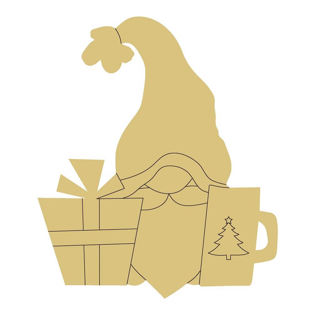 Design By Line Gnome MDF Cutout Christmas Presents And Mug Scene - Unfinished For DIY