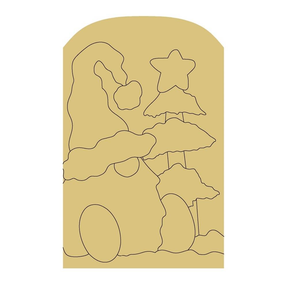 Design By Line Arch MDF Cutout Winter Scene With Star-Topped Christmas Tree And Rolling Hills - Unfinished For DIY