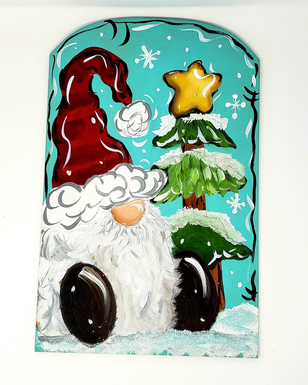 Design By Line Arch MDF Cutout Winter Scene With Star-Topped Christmas Tree And Rolling Hills - Unfinished For DIY