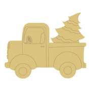 Design By Line Truck MDF Cutout Christmas Truck With Tree - Unfinished For DIY