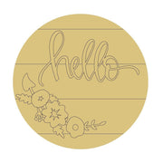 Design By Line Round MDF Cutout Hello Floral Script - Unfinished For DIY