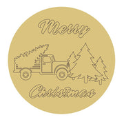 Design By Line Round MDF Cutout Merry Christmas With Truck And Trees - Unfinished For DIY