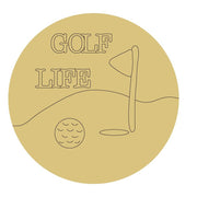Design By Line Round MDF Cutout Golf Life On Hill With Flagpole And Golf Ball - Unfinished For DIY