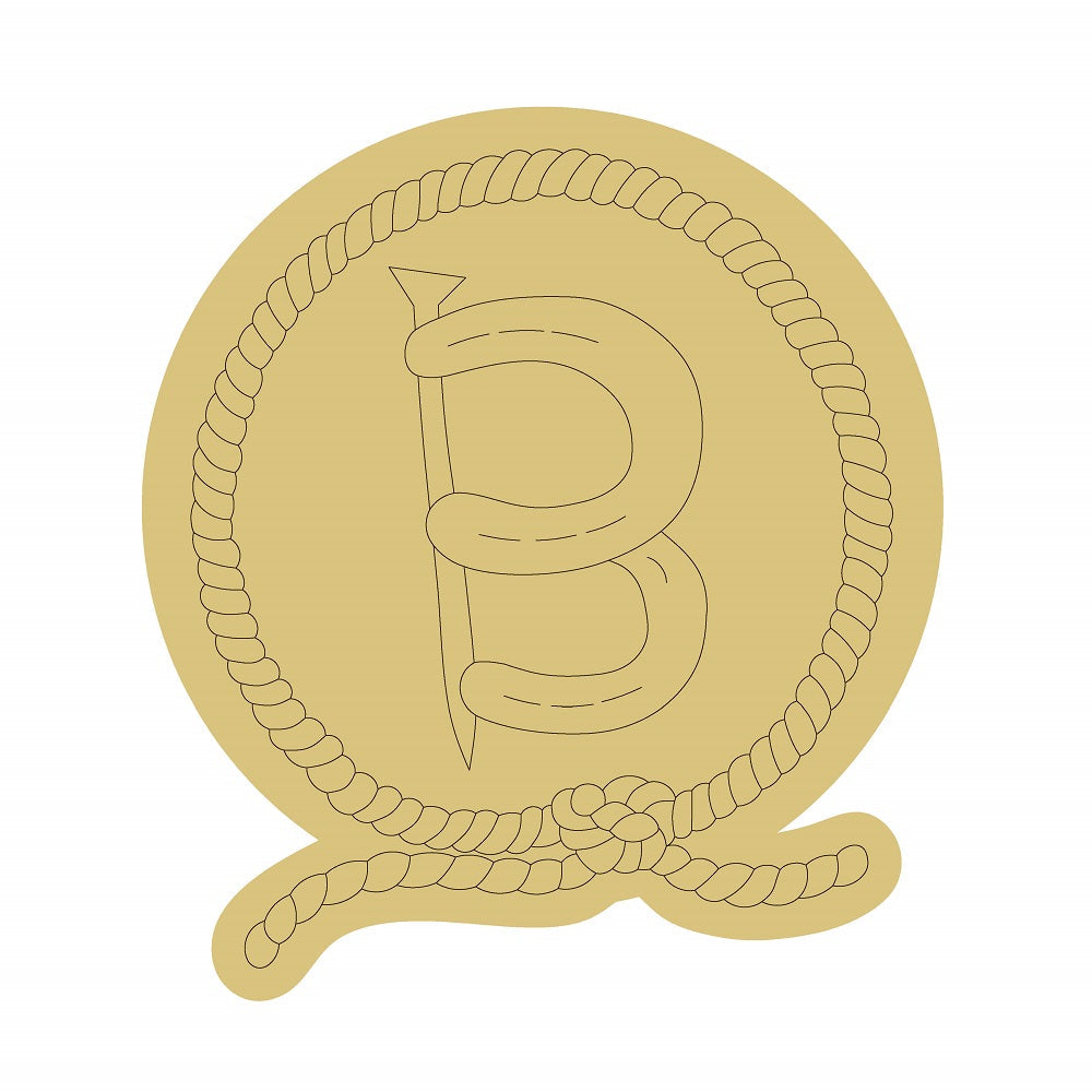Design By Line Round MDF Cutout Monogram B With Rope Border - Unfinished For DIY
