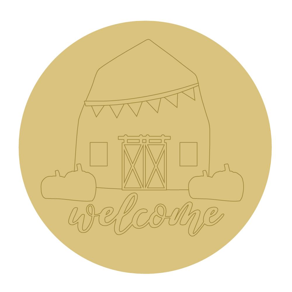 Design By Line Round MDF Cutout Welcome Barn - Unfinished For DIY