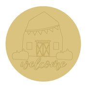 Design By Line Round MDF Cutout Welcome Barn - Unfinished For DIY