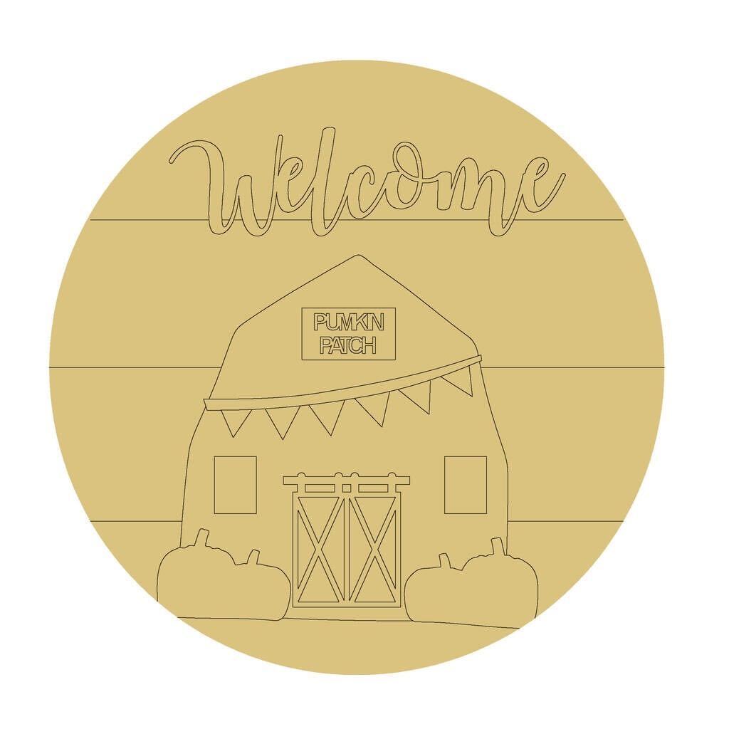 Design By Line Round MDF Cutout Welcome Pumpkin Patch Barn - Unfinished For DIY
