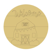 Design By Line Round MDF Cutout Welcome Pumpkin Patch Barn - Unfinished For DIY