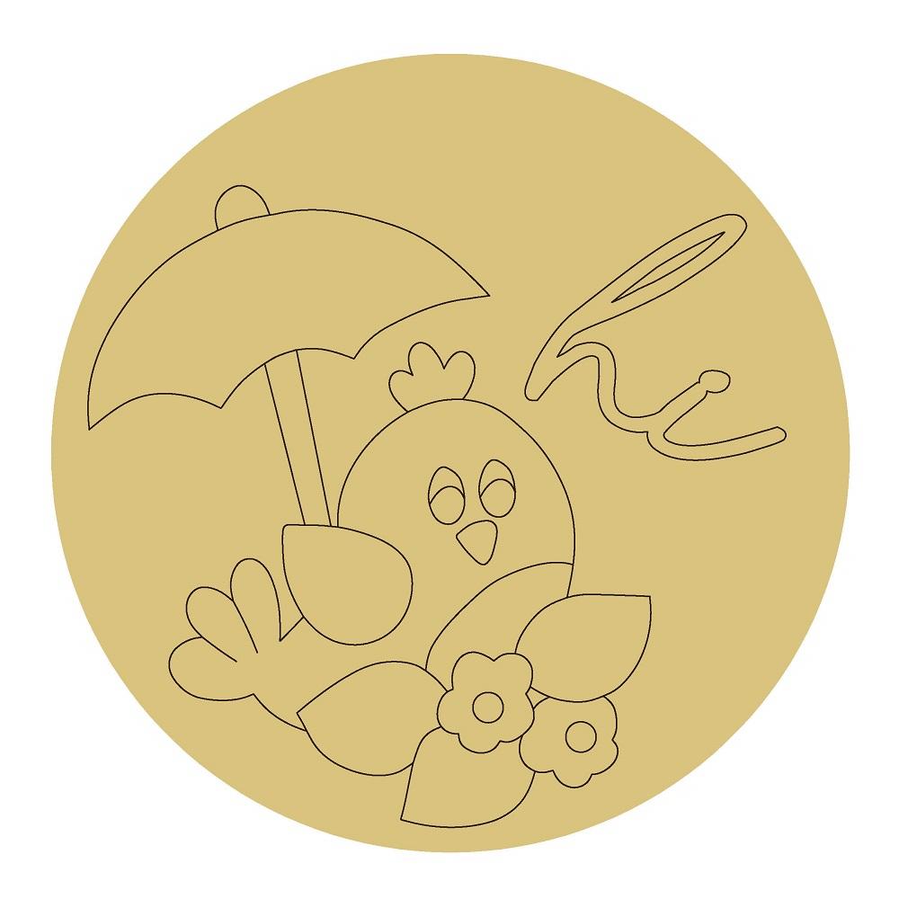 Design By Line Round MDF Cutout Bird Under Umbrella With Flowers - Unfinished For DIY