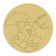 Design By Line Round MDF Cutout Bird Under Umbrella With Flowers - Unfinished For DIY