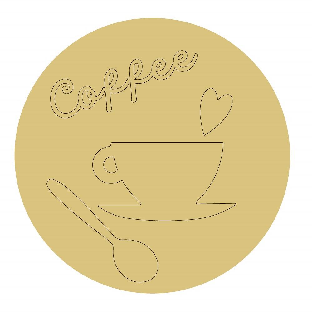 Design By Line Round MDF Cutout Coffee Cup With Heart And Spoon - Unfinished For DIY
