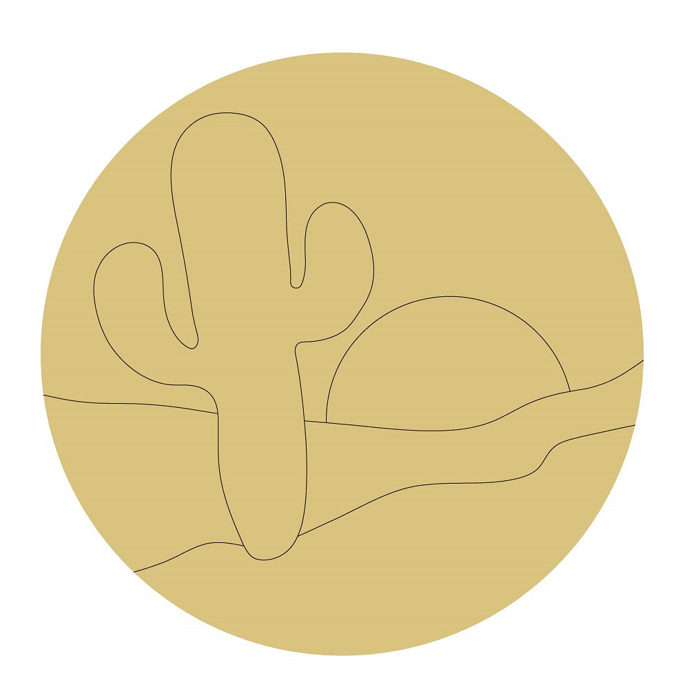 Design By Line Round MDF Cutout Desert Cactus Landscape - Unfinished For DIY