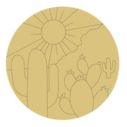 Design By Line Round MDF Cutout Desert Scene With Cacti And Sun - Unfinished For DIY
