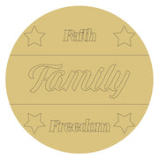Design By Line Round MDF Cutout Faith Family Freedom - Unfinished For DIY