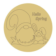 Design By Line Round MDF Cutout Hello Spring Gnome With Bunny - Unfinished For DIY
