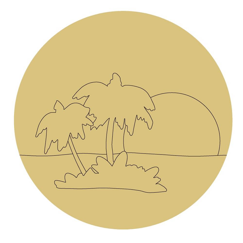 Design By Line Round MDF Cutout Island Palm Trees Sunset - Unfinished For DIY
