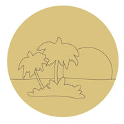 Design By Line Round MDF Cutout Island Palm Trees Sunset - Unfinished For DIY