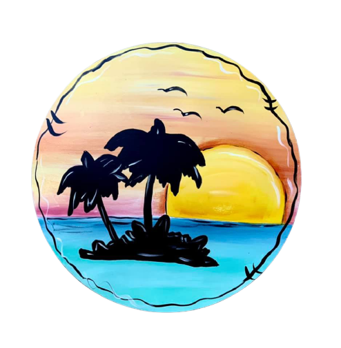 Design By Line Round MDF Cutout Island Palm Trees Sunset - Unfinished For DIY