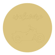 Design By Line Round MDF Cutout Welcome Motorcycle Silhouette - Unfinished For DIY