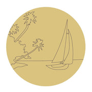Design By Line Round MDF Cutout Sailboat With Palm Trees Scene - Unfinished For DIY