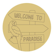 Design By Line Round MDF Cutout Parrot On Signpost With Directional Panels - Unfinished For DIY
