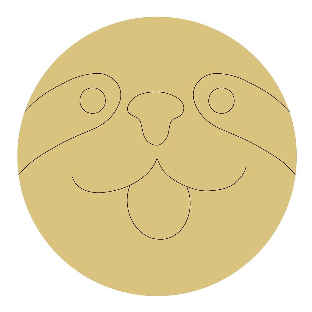 Design By Line Round MDF Cutout Sloth Face - Unfinished For DIY